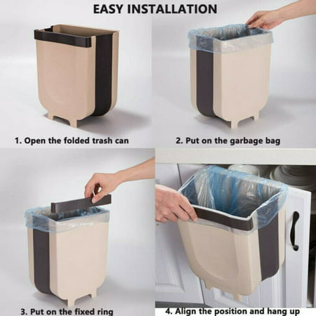 Folding Waste Bin Kitchen Bathroom Cupboard Door Car Garbage Trash Can Good 